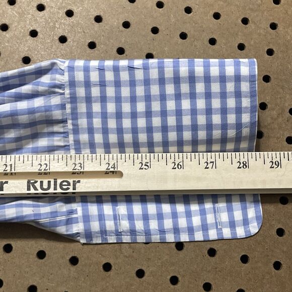 Sanfort LS Button Up Shirt Mens 16/41 Peter Elliot French Cuff Italy Plaid Blue - Picture 9 of 9